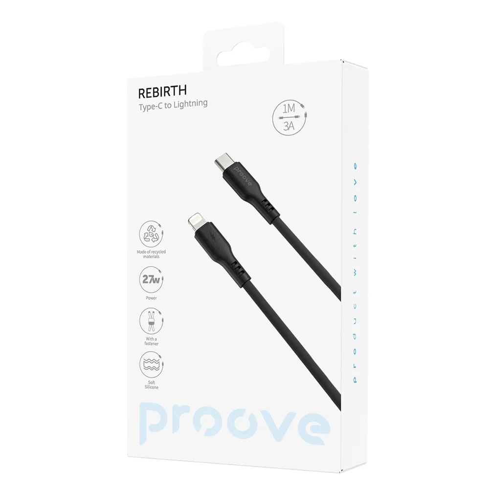 Proove kabel Rebirth USB-C – Lightning 1m 27W svart
