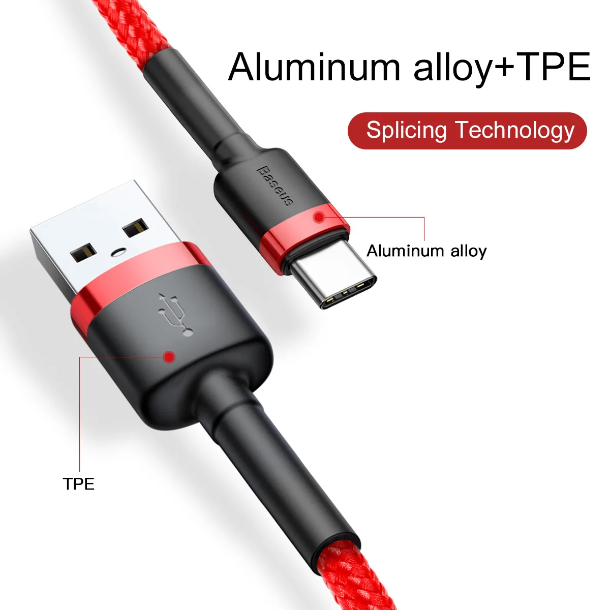 Baseus cable Cafule USB – USB-C 1,0 m 3A red