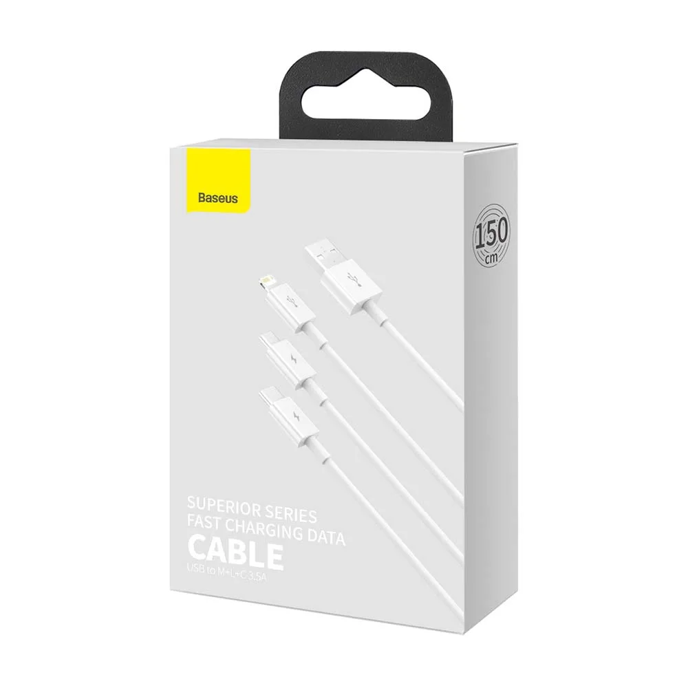 Baseus cable 3in1 Superior USB – Lightning + USB-C + microUSB 1,5 m 3,5A white