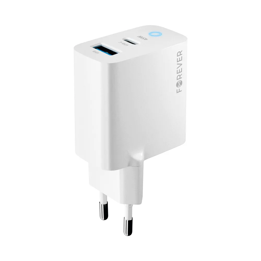 Forever TC-06-45AC GaN PD QC charger 1x USB-C 1x USB 45W white
