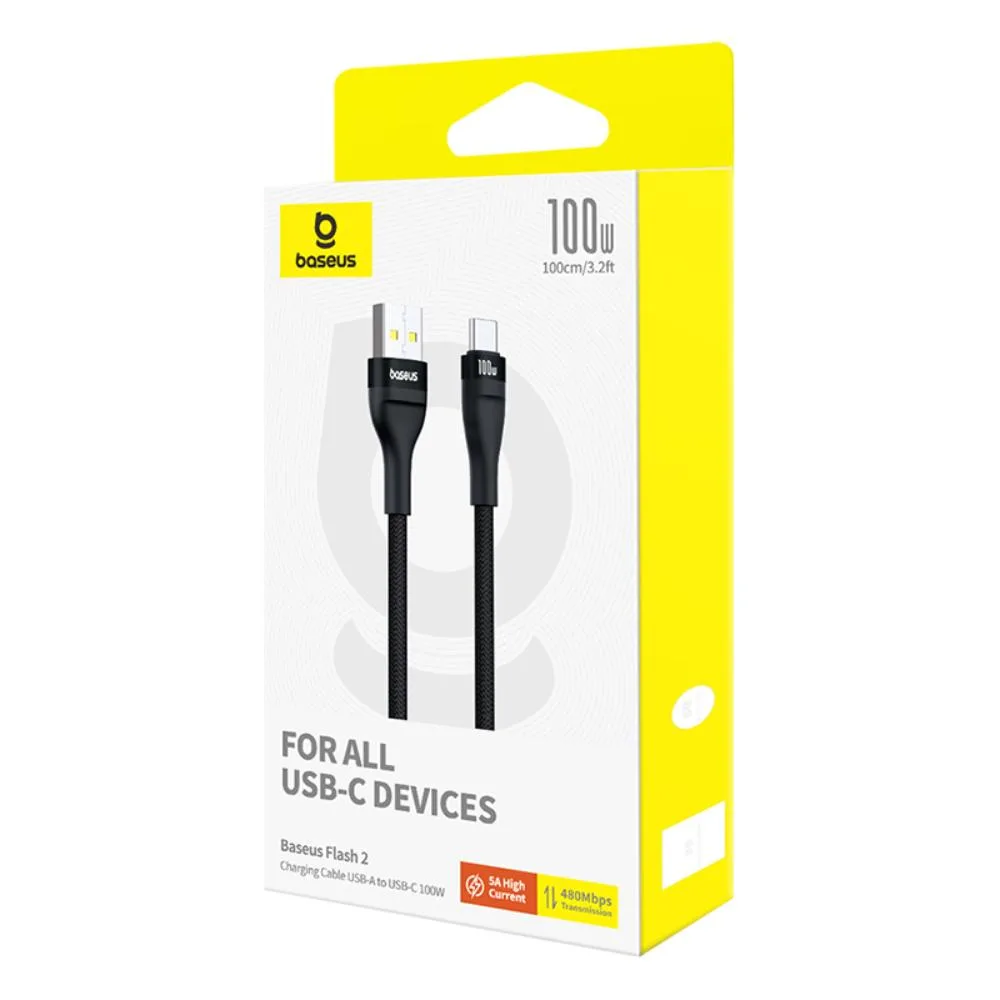 Baseus Flash 2 Charging Cable USB to USB-C 100W 1m Cluster Black