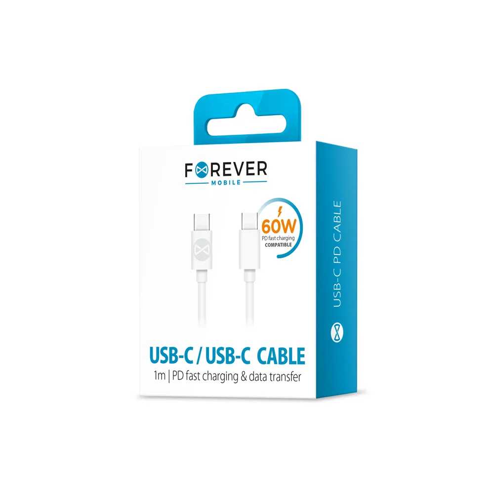 Forever cable USB-C – USB-C 1,0 m 60W white
