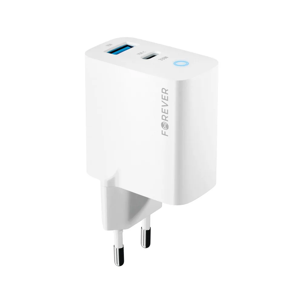 Forever TC-06-33AC GaN PD QC charger 1x USB-C 1x USB 33W white