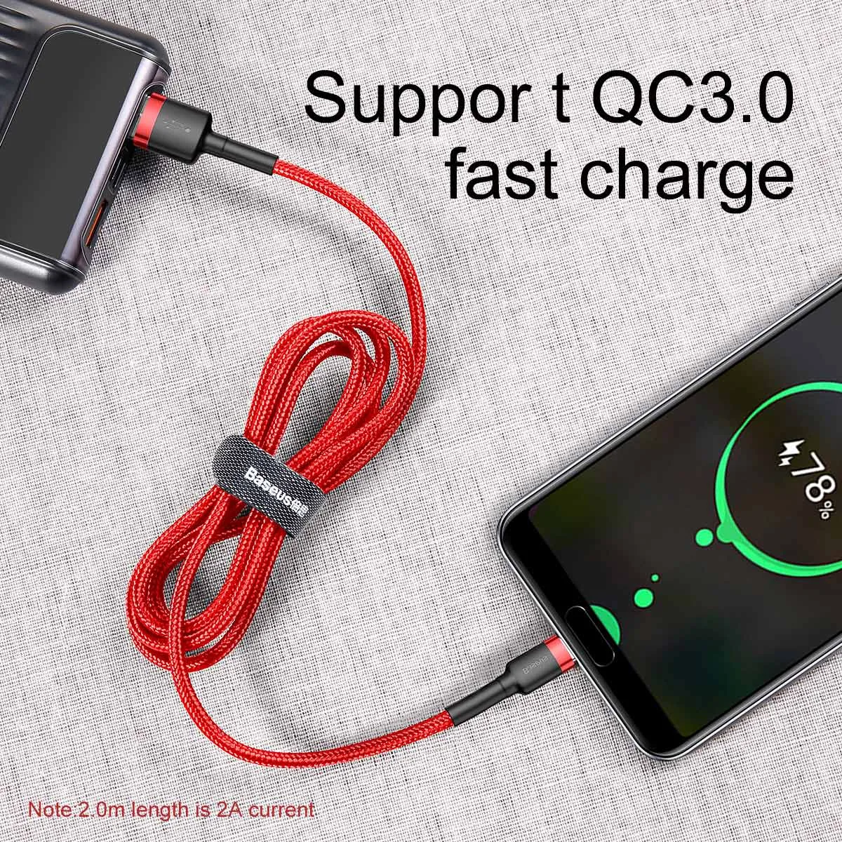 Baseus cable Cafule USB – USB-C 0,5 m 3A red