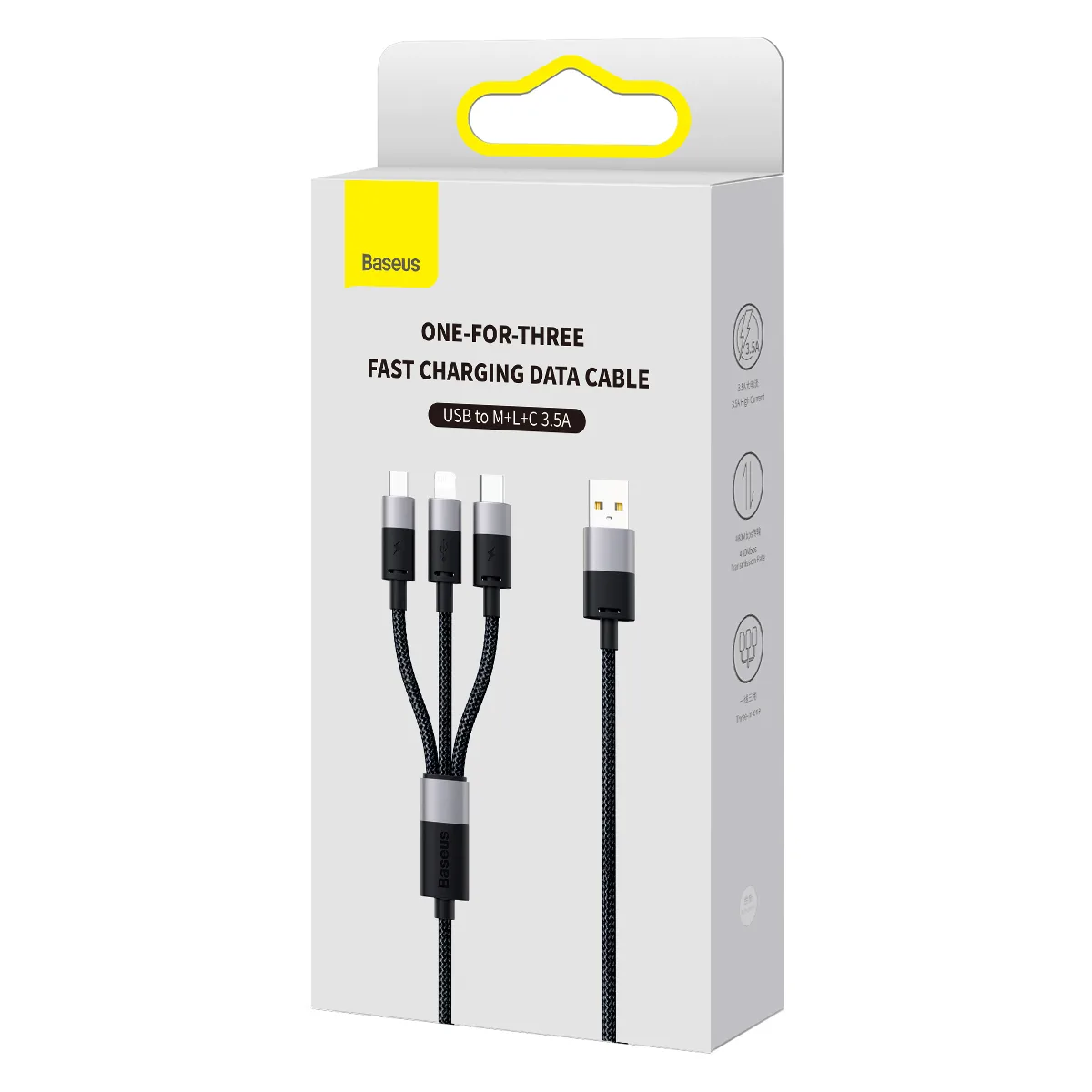 Baseus cable 3in1 StarSpeed USB – micro USB + Lightning + USB-C 1,2m 3,5A black
