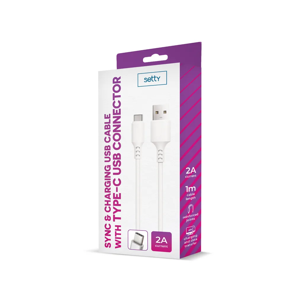 Setty cable USB – USB-C 1,0 m 2A white NEW