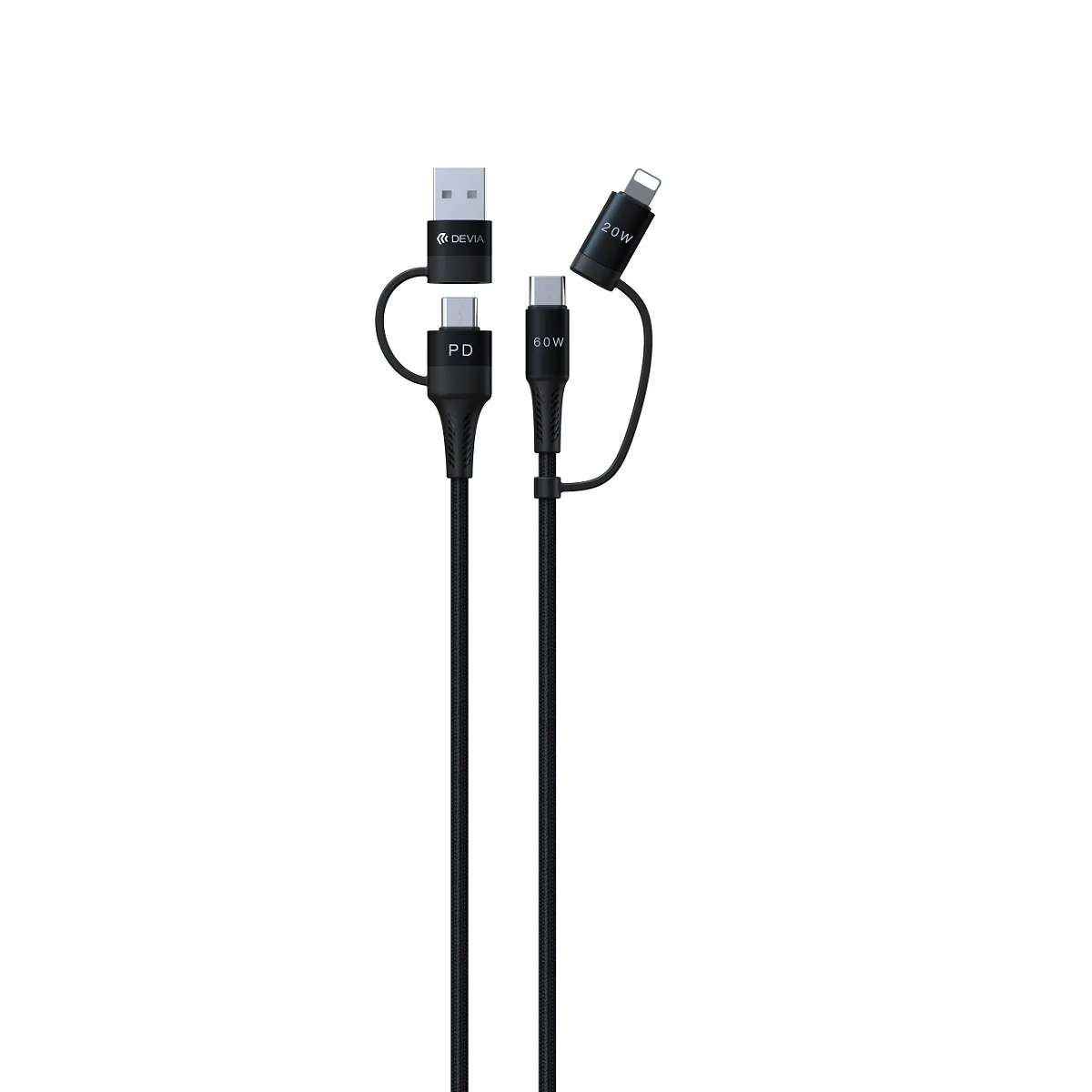 Devia kabel 4in1 Extreme EC504 PD USB-C + USB – USB-C + Lightning 1,5 m svart
