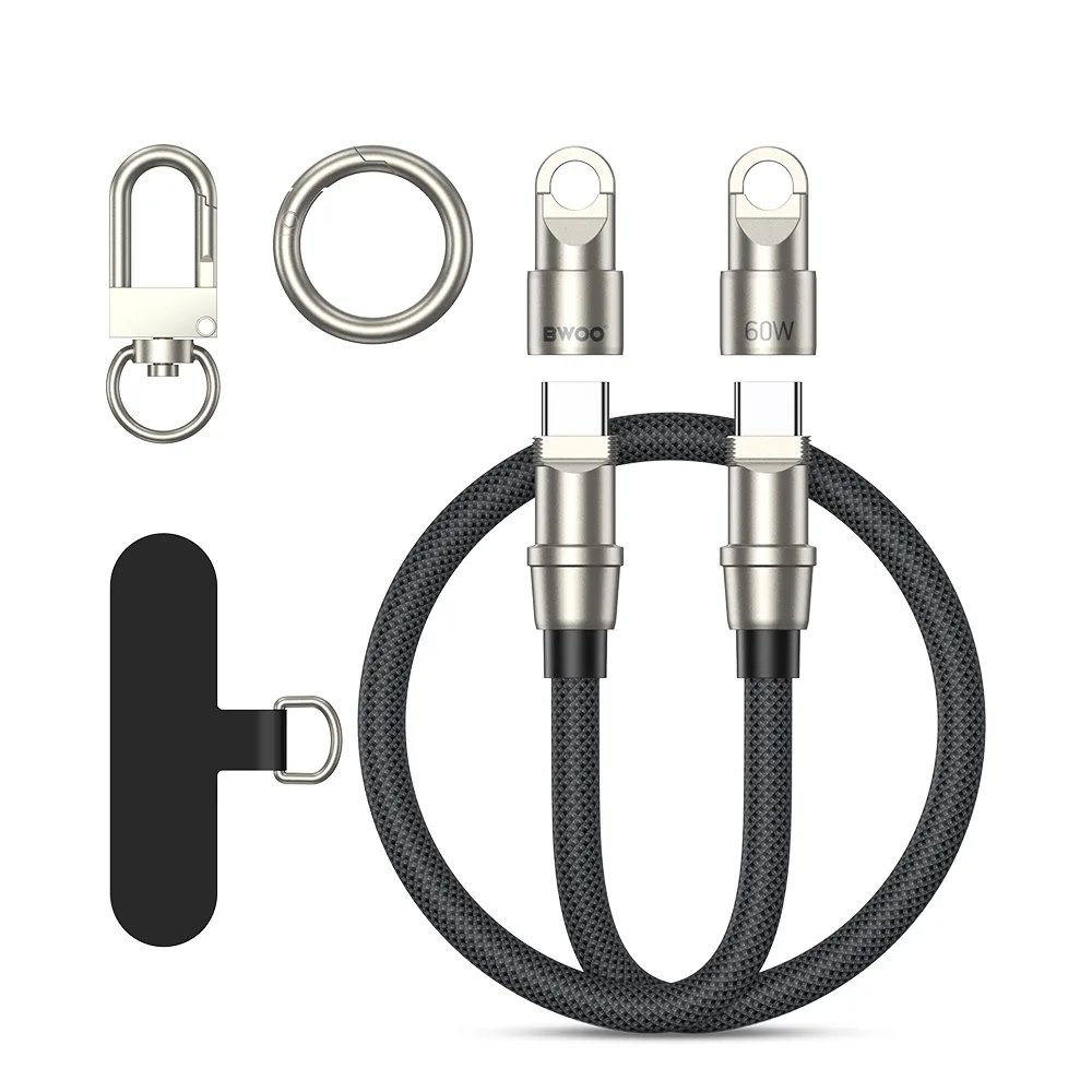 BWOO Lanyard-kabel USB-C – USB-C 1,2 m 60W med band