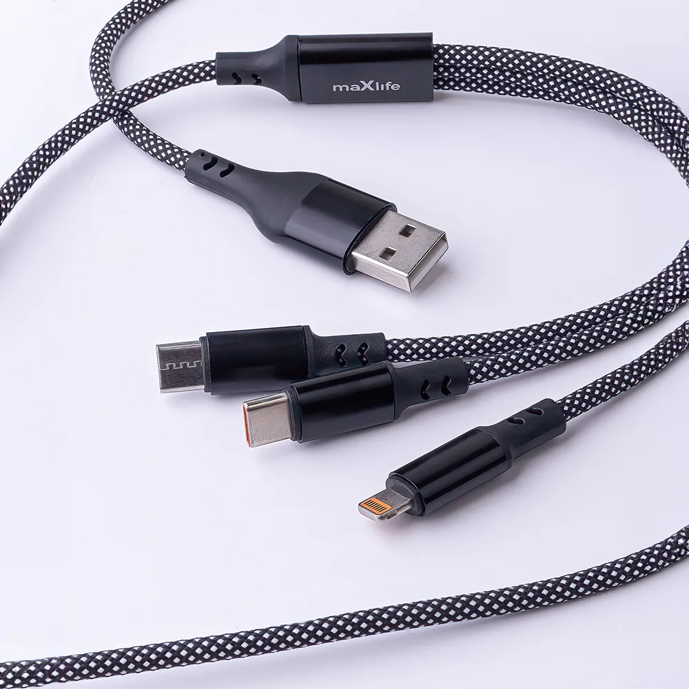 Maxlife ALLin1 cable USB + USB-C – Lightning + 2x USB-C 1,0 m 66W black