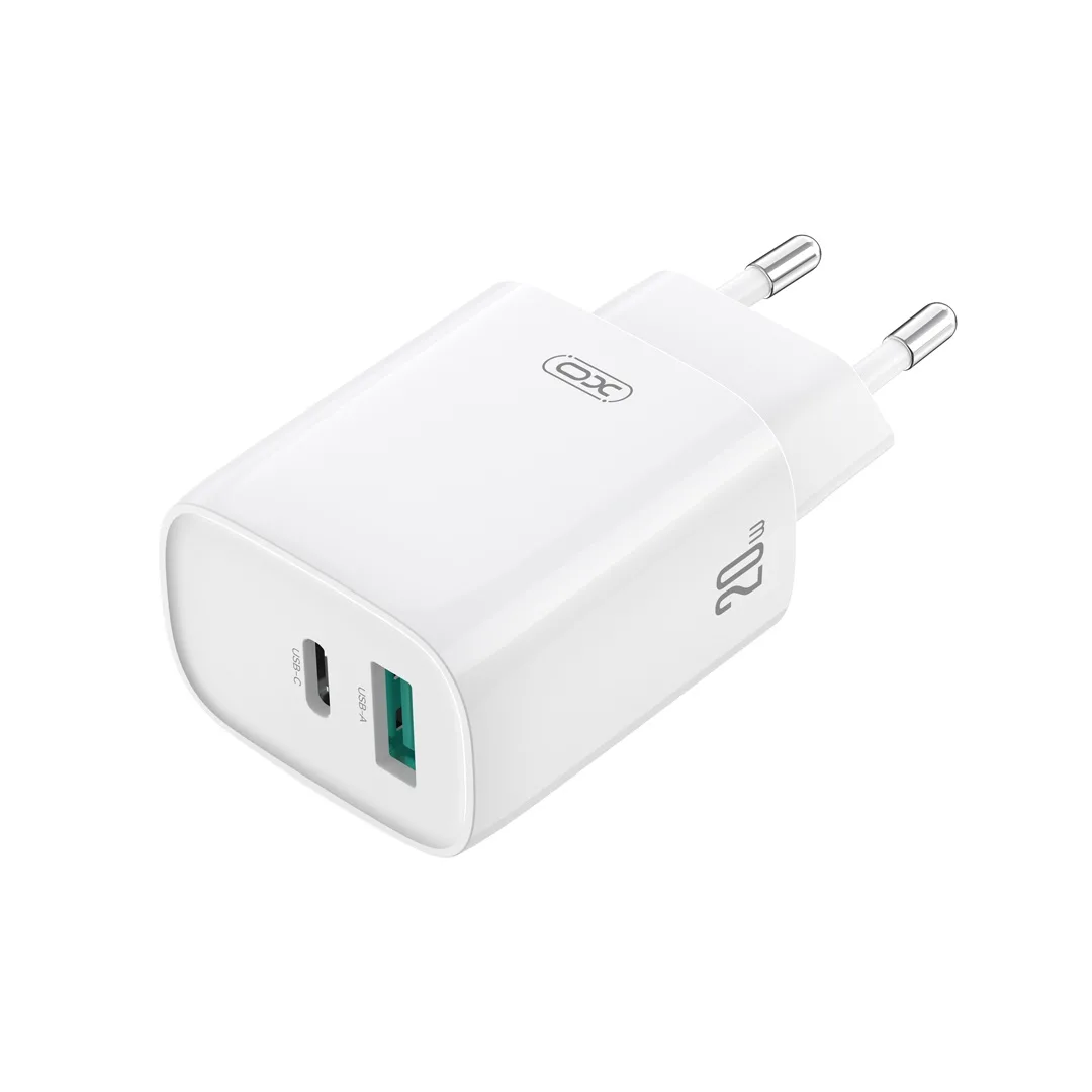 XO wall charger CE29 PD 20W 1x USB-C 1x USB white + cable USB-C – USB-C