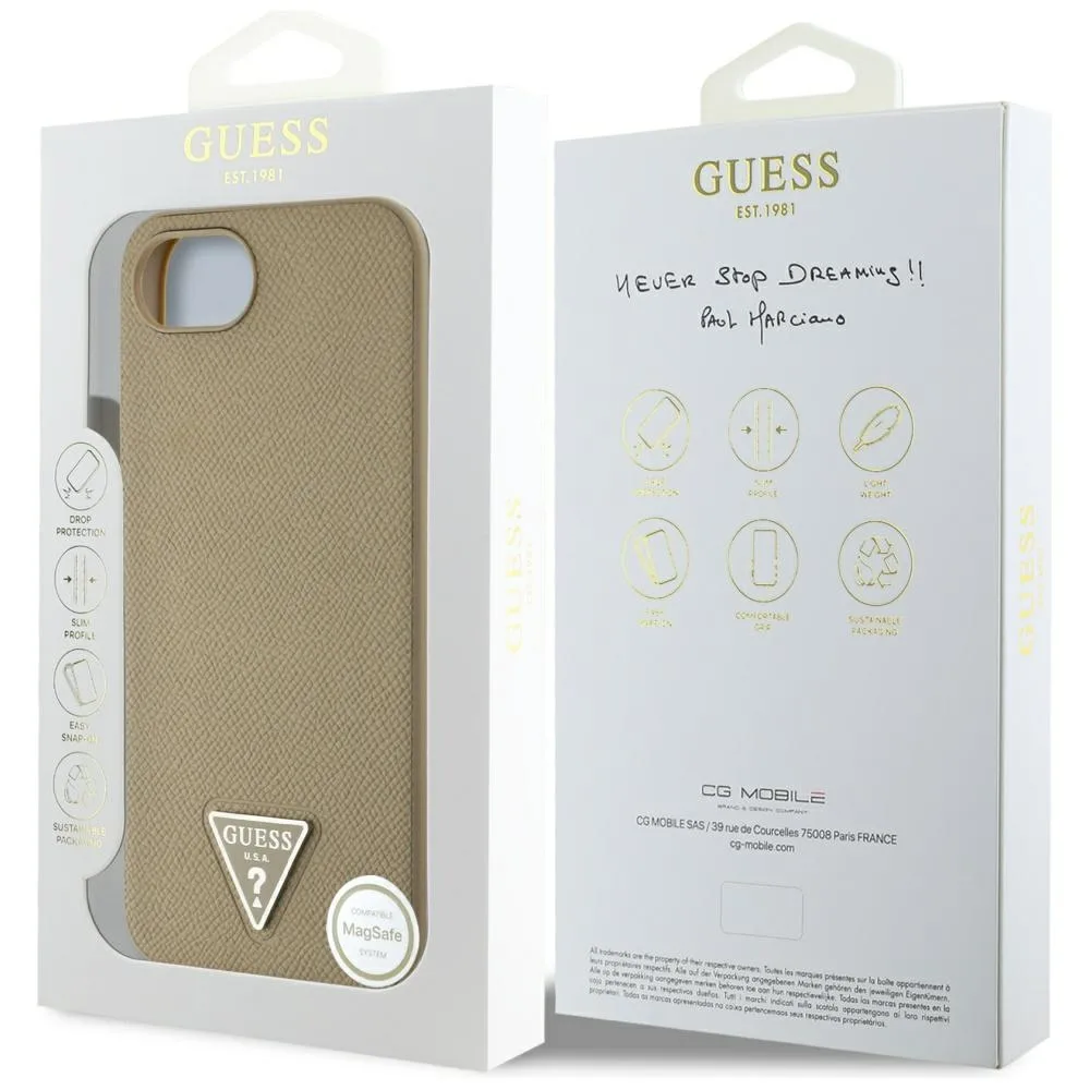 Guess HC MagSafe Kornig PU Triangel-logo-fodral för iPhone 16e Brun
