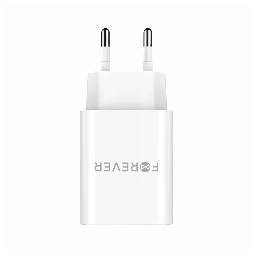Forever TC-07-30AC PD QC charger 1x USB-C 1x USB 30W white + USB-C – USB-C cable 60W