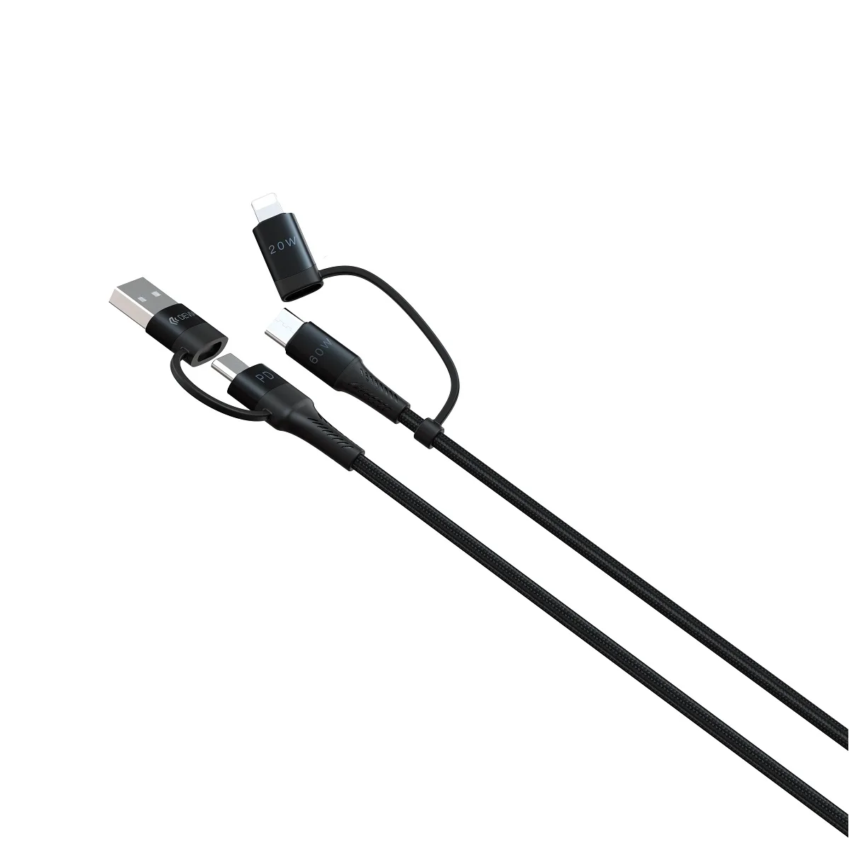 Devia kabel 4in1 Extreme EC504 PD USB-C + USB – USB-C + Lightning 1,5 m svart