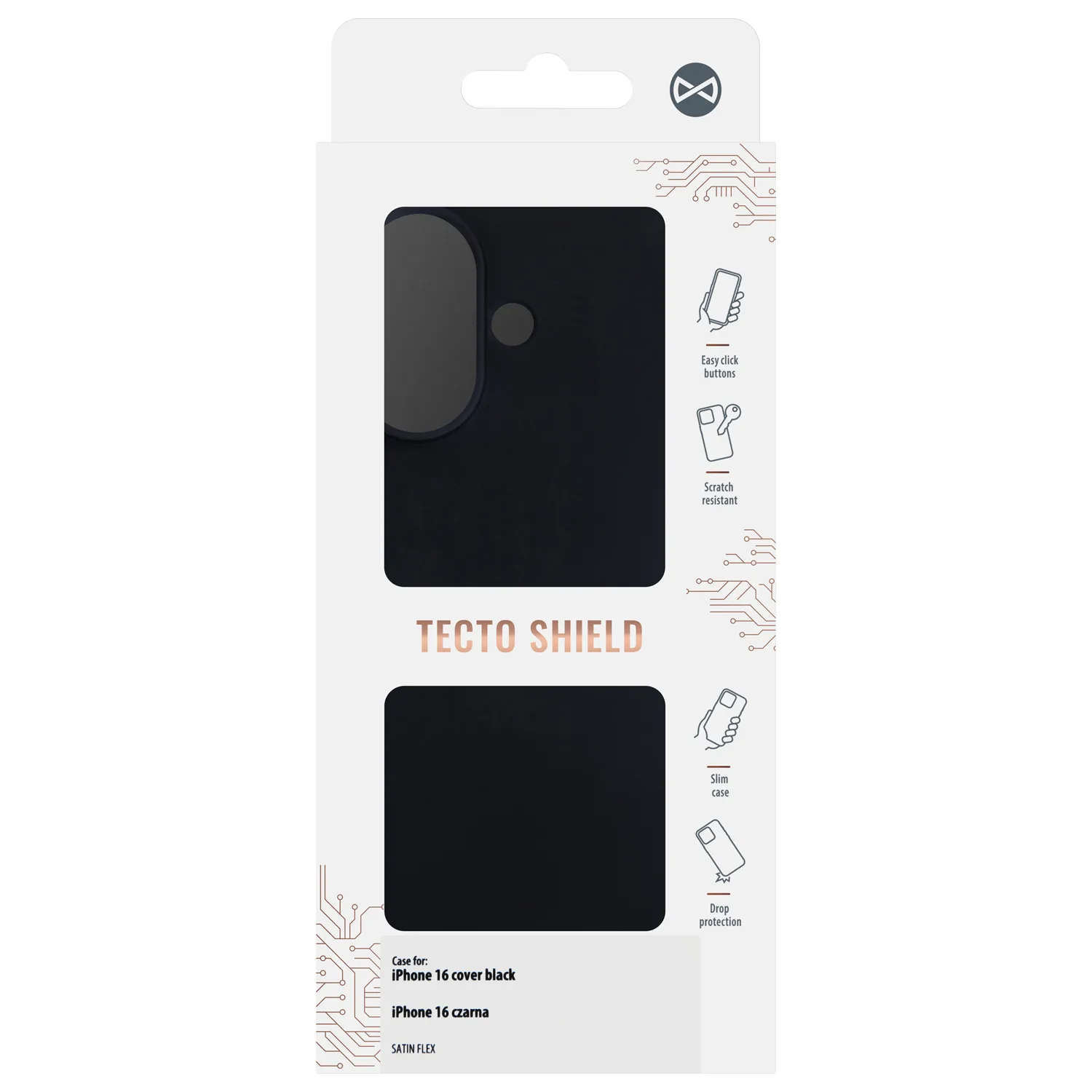 Satin Flex iPhone 16-fodral svart