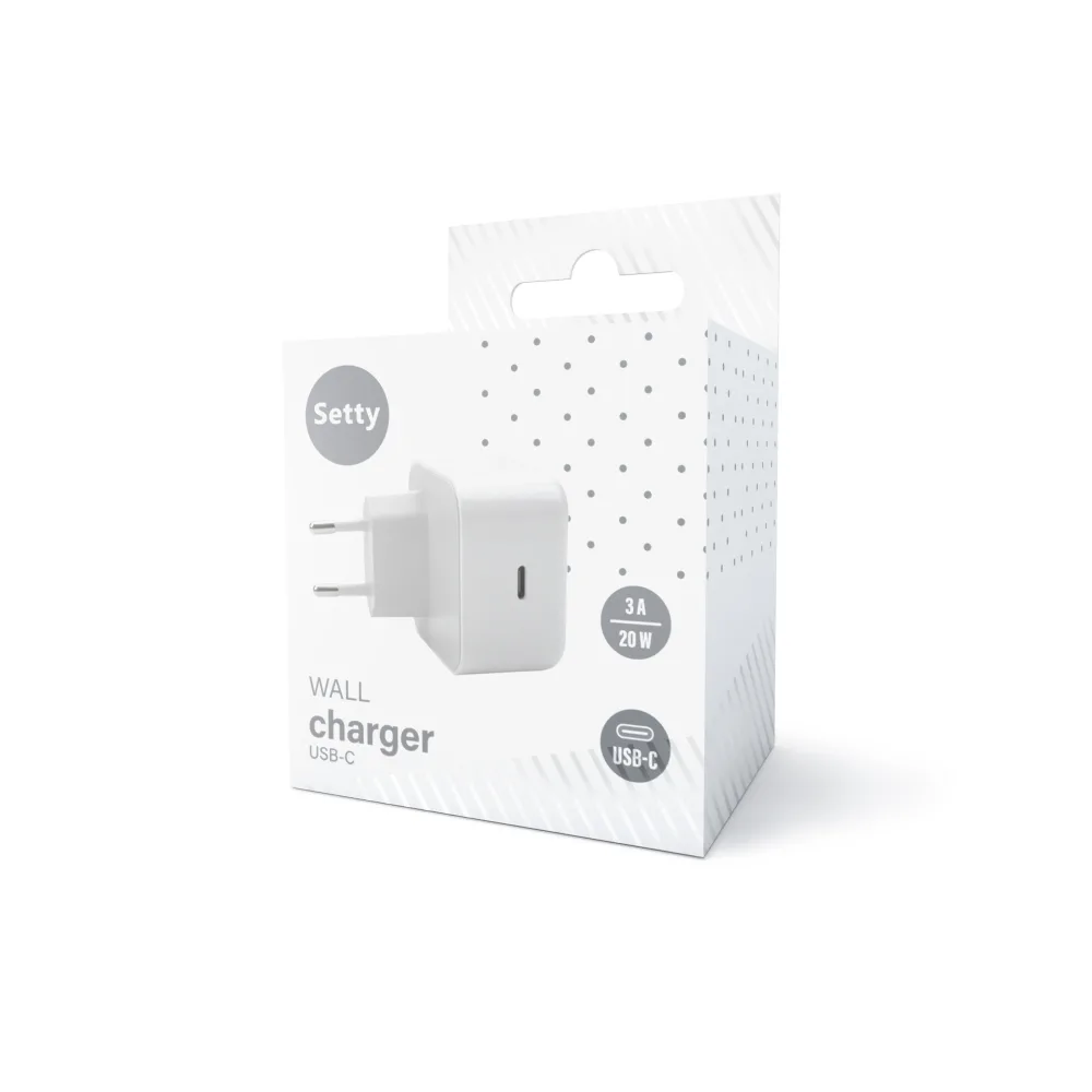 Setty laddare 1xUSB-C 3A 20W LSI-C-200 vit