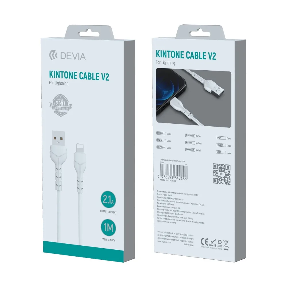 Devia cable Kintone EC143 USB – Lightning 1,0 m 2,1A white