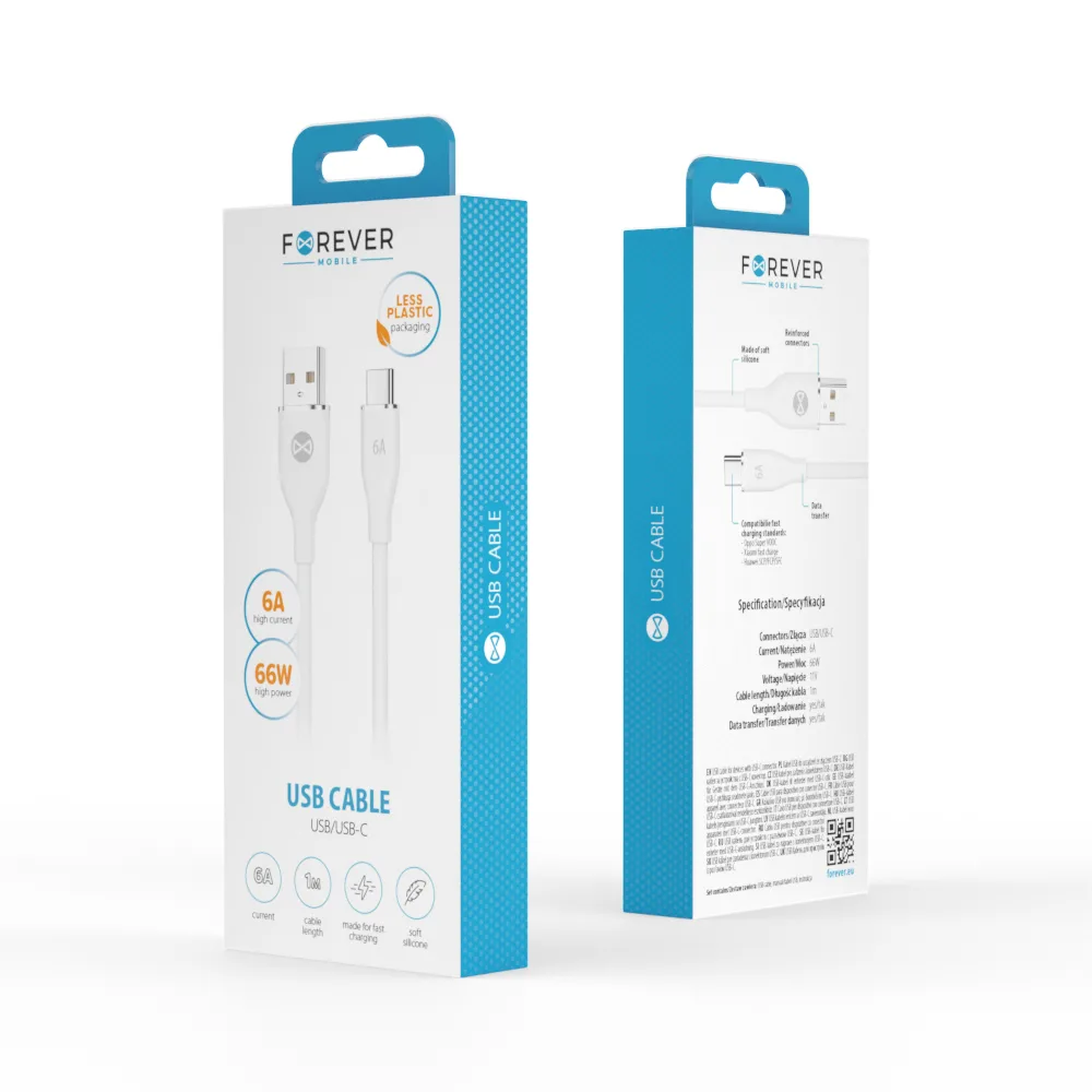 Forever cable USB – USB-C 1,0 m 6A white