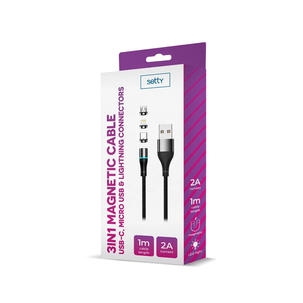 Setty USB magnetic cable 1m 2A nylon black