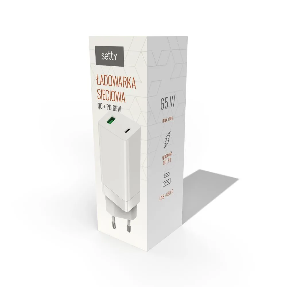 Setty GAN wall charger PD+QC USB + USB-C 65W LSI-02 white JO