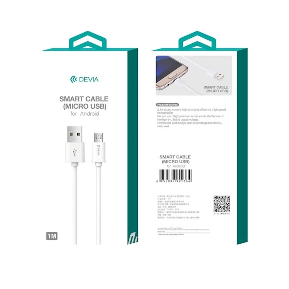 Devia cable Smart EC081 USB – MicroUSB 1,0 m 2,1A white