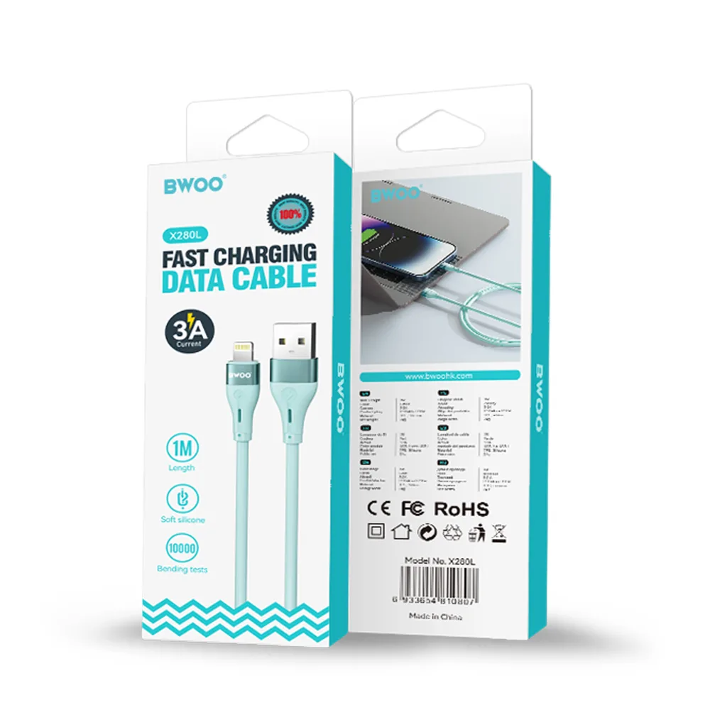 BWOO Minimalist Silicone 3A Cable X280L USB-A to Lightning green