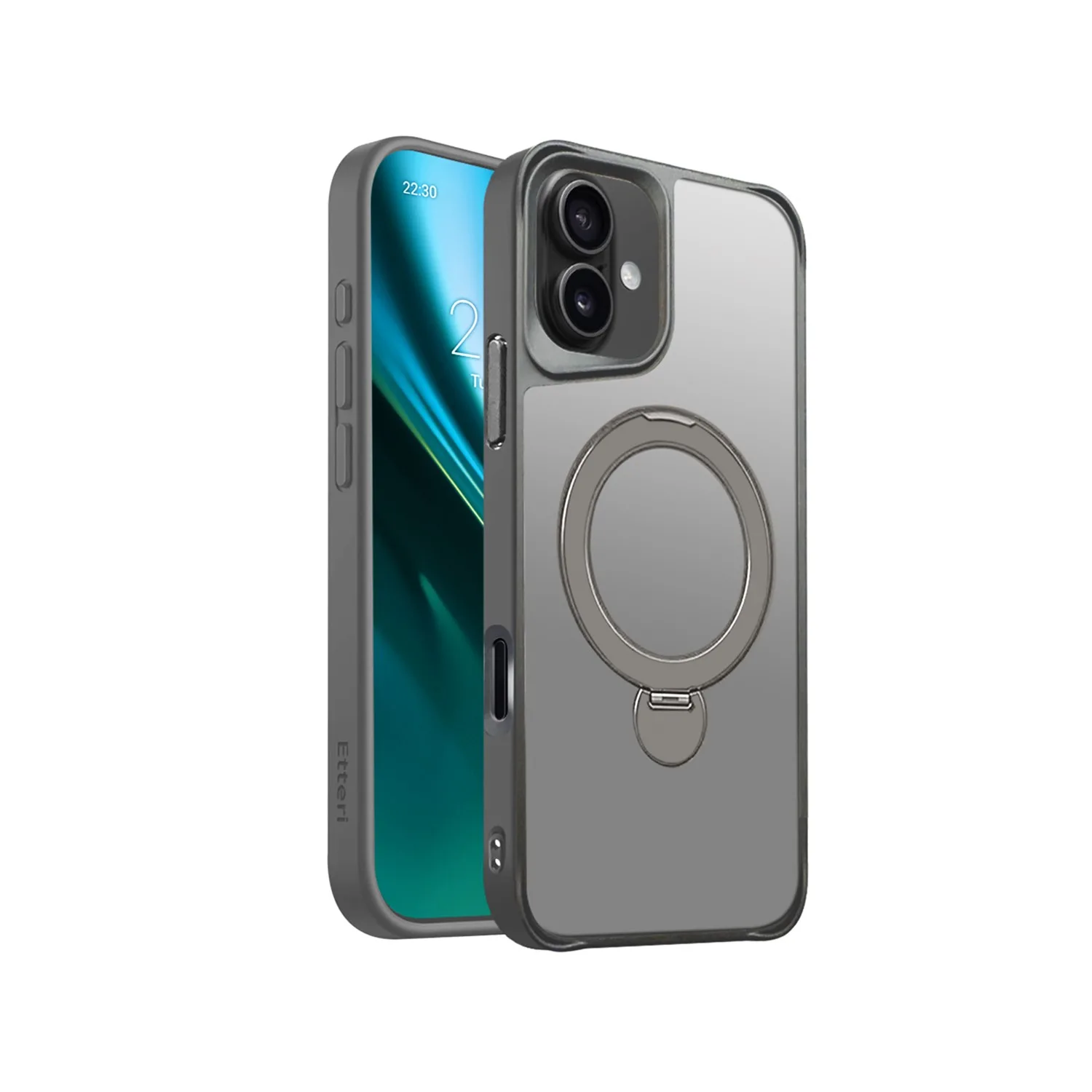 Etteri Matt Mag Ring-fodral för iPhone 16 Plus 6,7″ grå