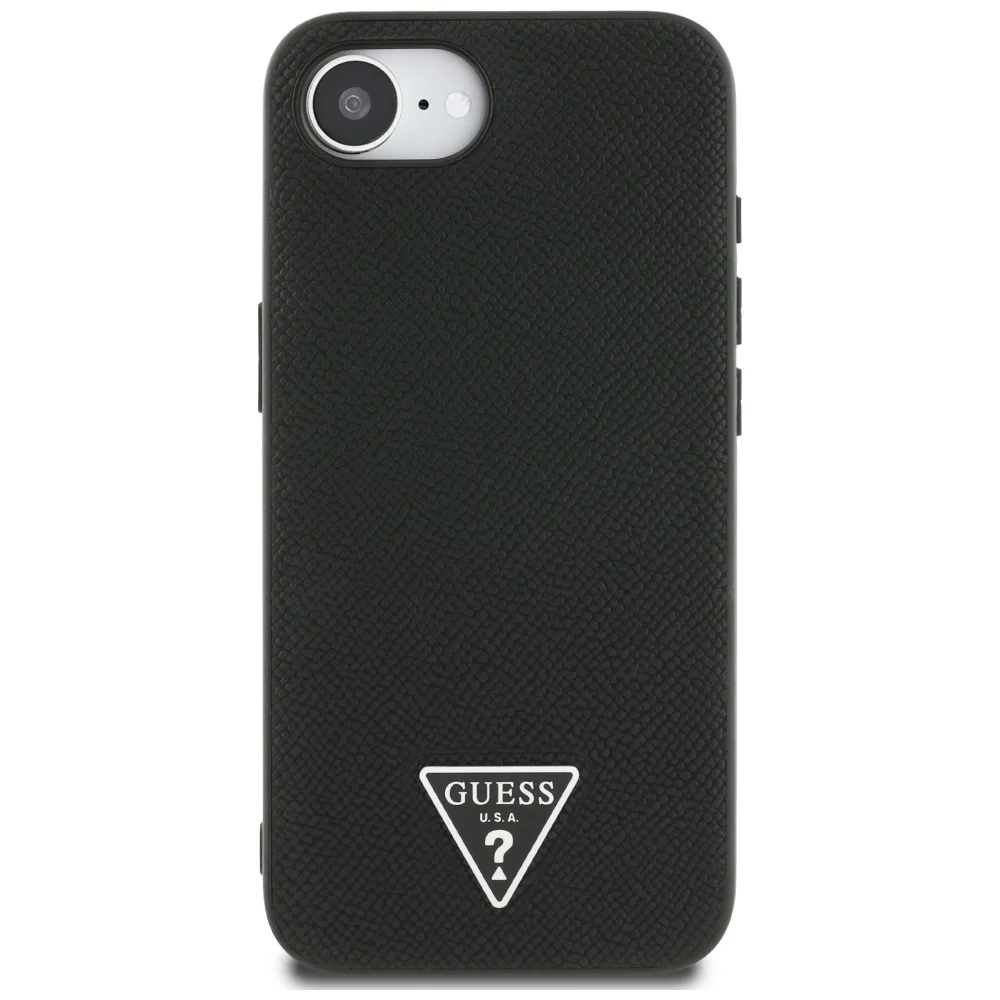 Guess HC MagSafe Grained PU Triangle Logo Case for iPhone 16e Black