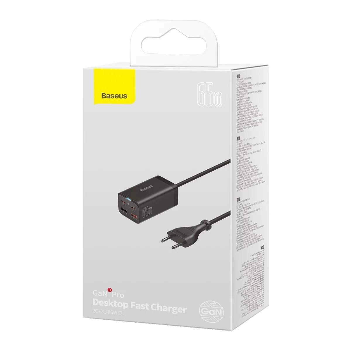 Baseus wall charger GaN3 Pro PD 65W 2x USB-C 2x USB black + USB-C – USB-C cable