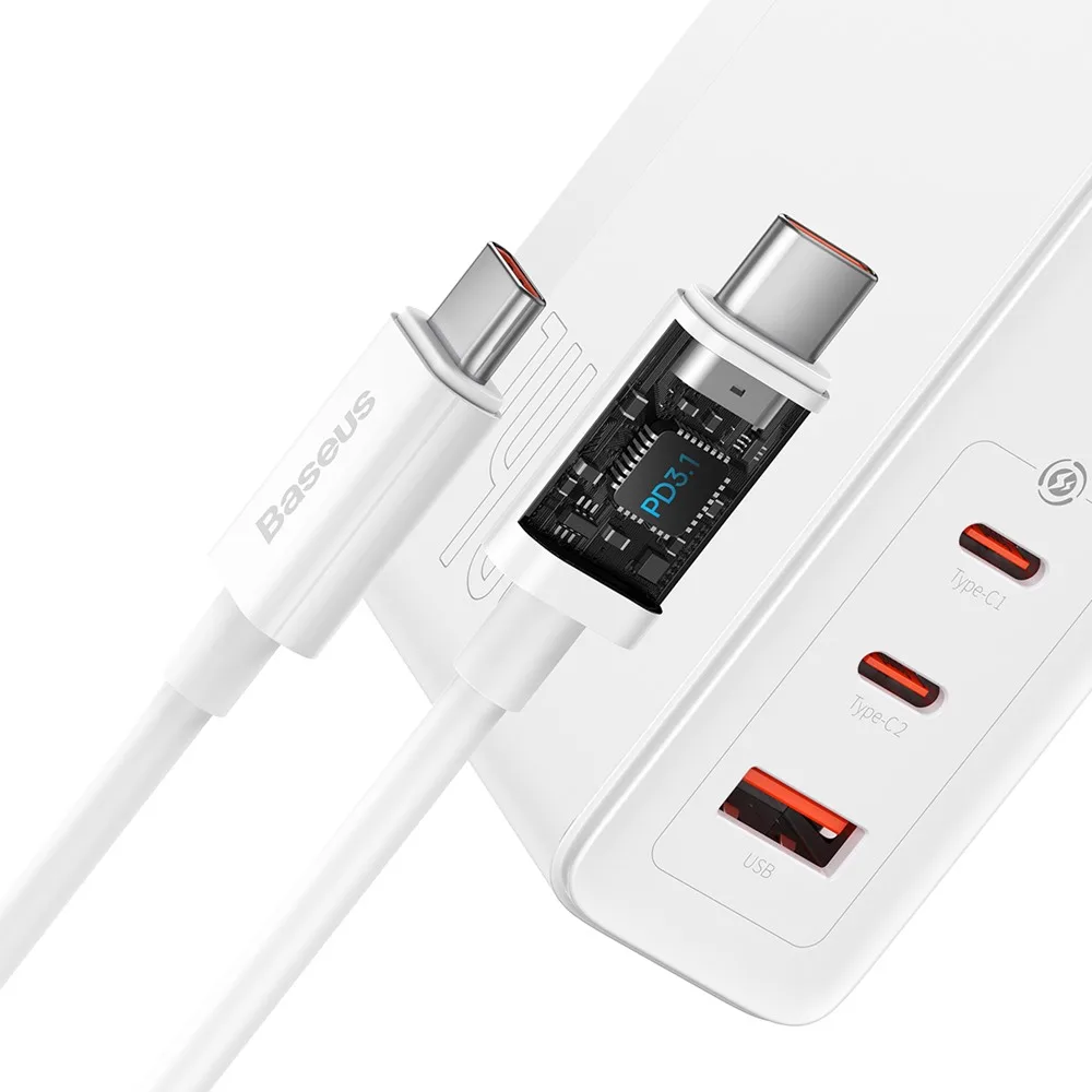 Baseus wall charger GaN5 Pro PD 140W 2x USB-C 1x USB white + USB-C – USB-C 240W cable