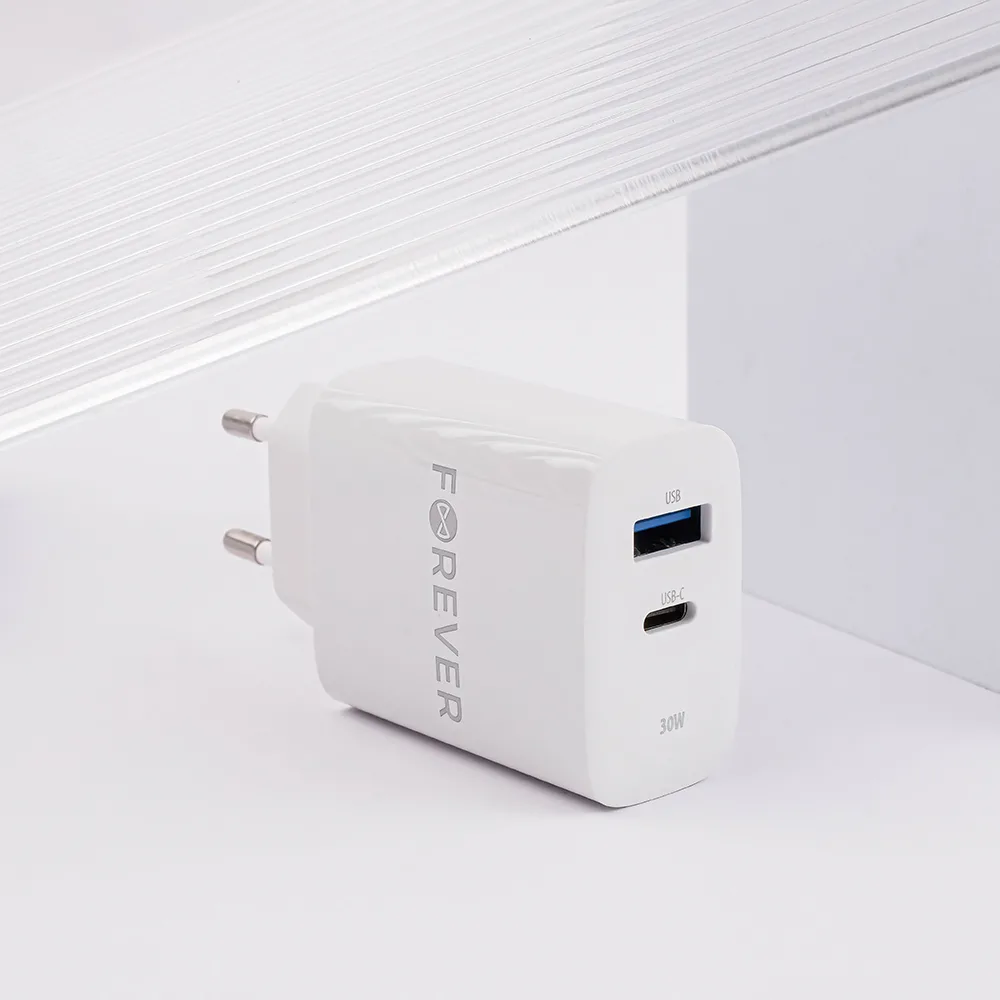Forever TC-07-30AC PD QC charger 1x USB-C 1x USB 30W white