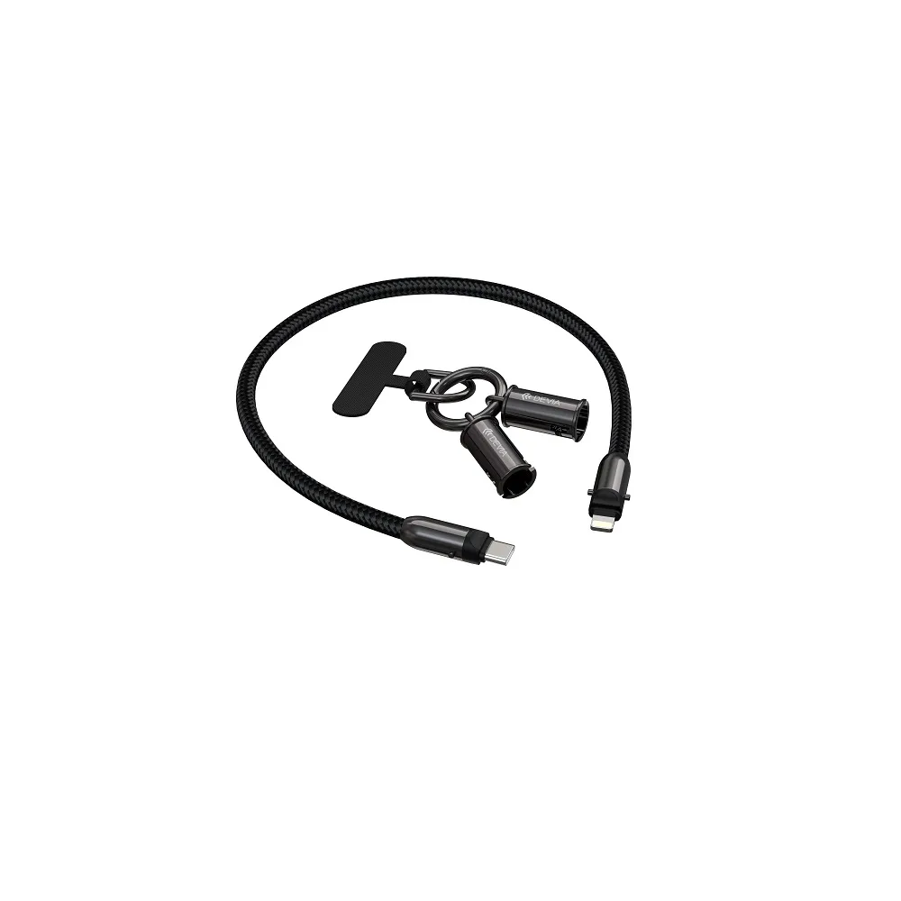 Devia sladdlanyard 2-i-1 PD USB-C – Lightning 0,3 m 27W svart