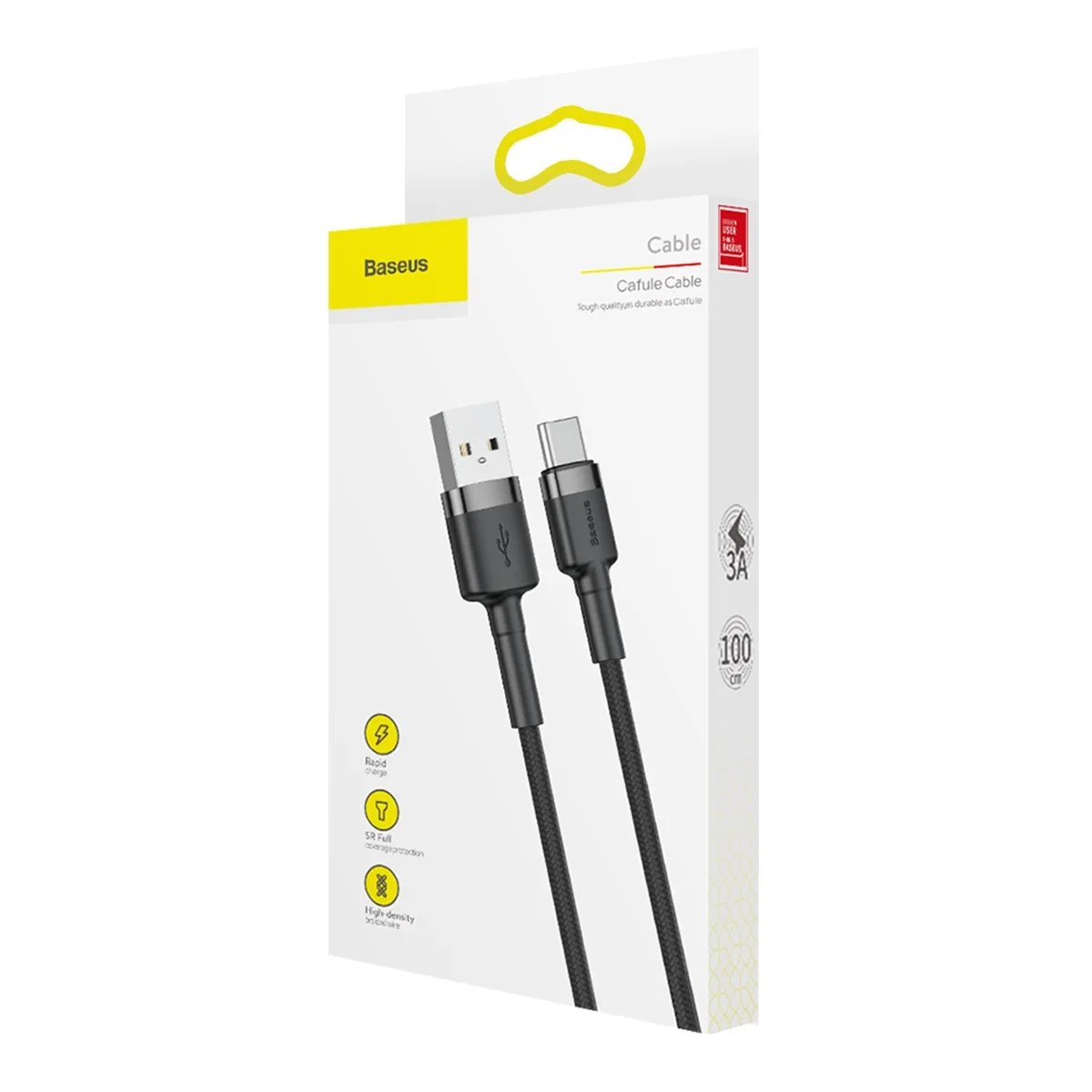 Baseus sladd Cafule USB – USB-C 1,0 m 3A grå-svart