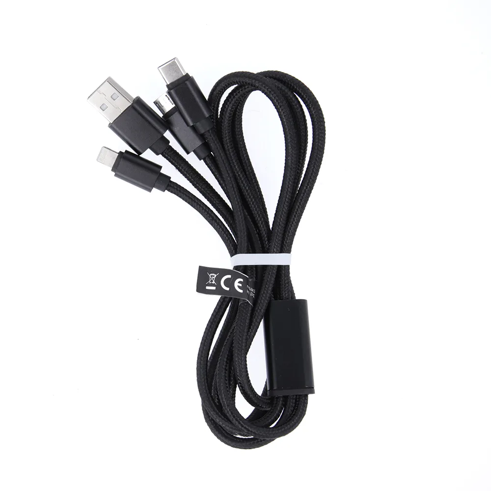 Maxlife 3in1 cable USB – Lightning + USB-C + microUSB 1,0 m 2,1A black nylon
