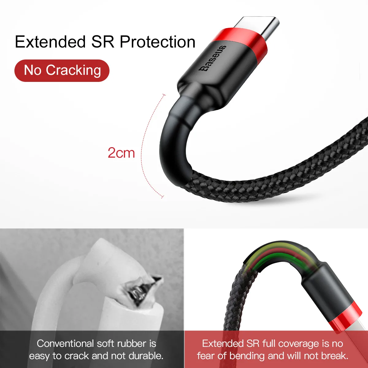 Baseus sladd Cafule USB – USB-C 1,0 m 3A röd-svart