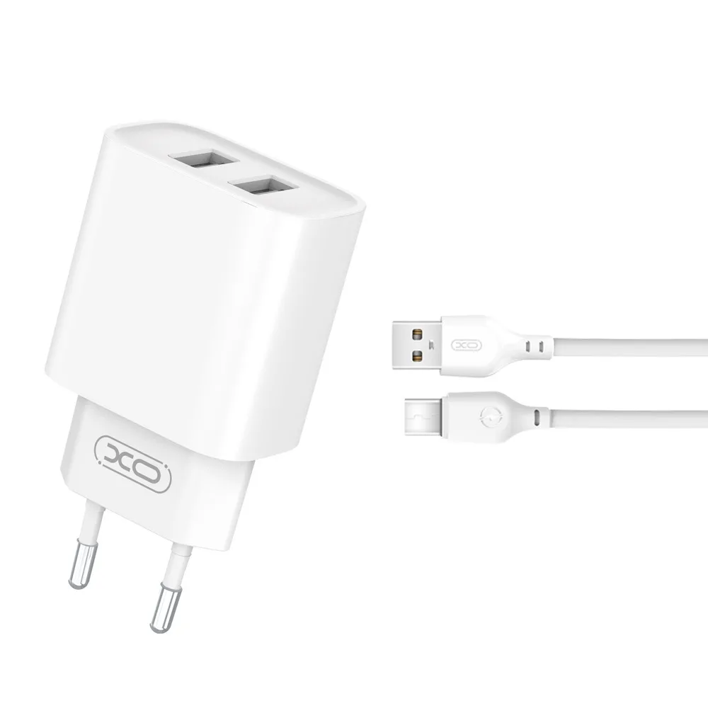 XO wall charger CE02C 2x USB 2,1A white + USB-C cable