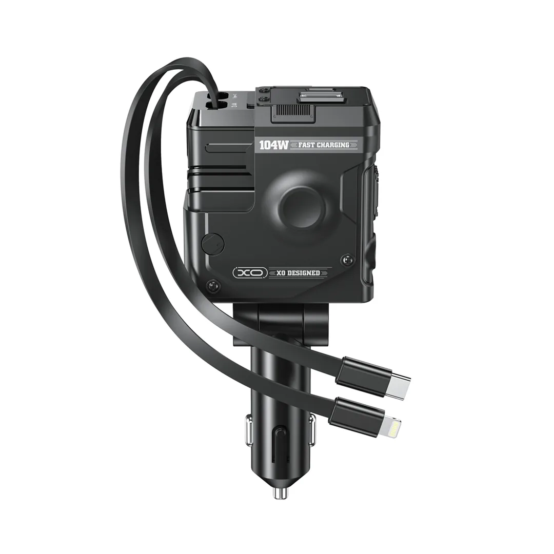 XO bil-laddare CC66 104W 1x USB 1x USB-C svart med USB-C-kabel och Lightning-kabel