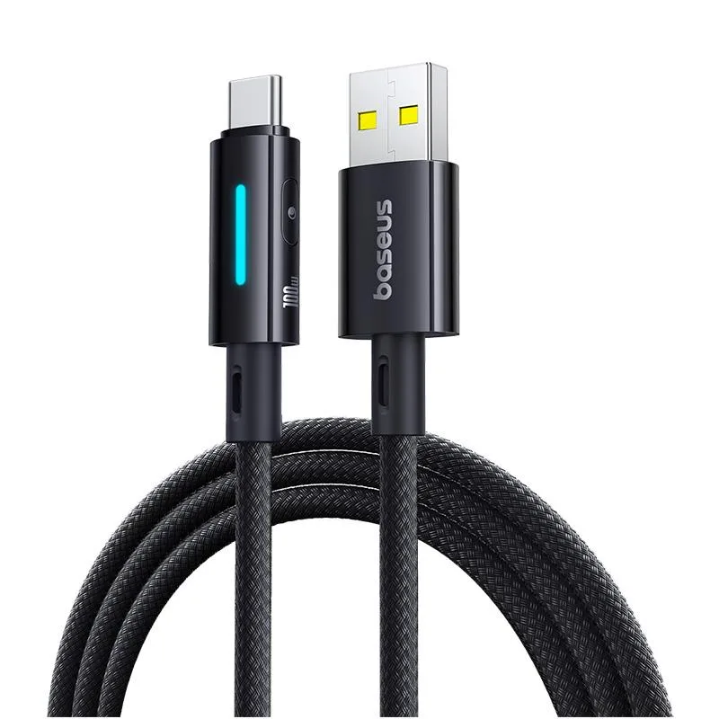 Baseus Lit Button-Control Fast Charging Data Cable USB-A to USB-C 100W 1m Cosmic Black