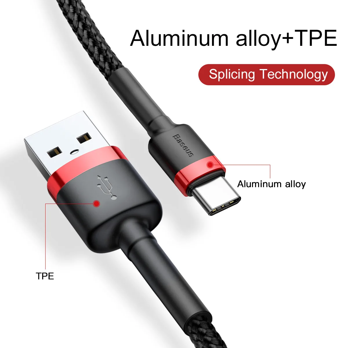 Baseus cable Cafule USB – USB-C 0,5 m 3A red-black