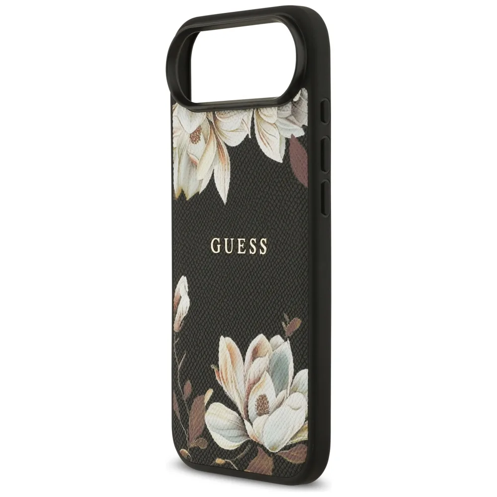 Guess Grained Flowers Classic Logo MagSafe case for iPhone Air black