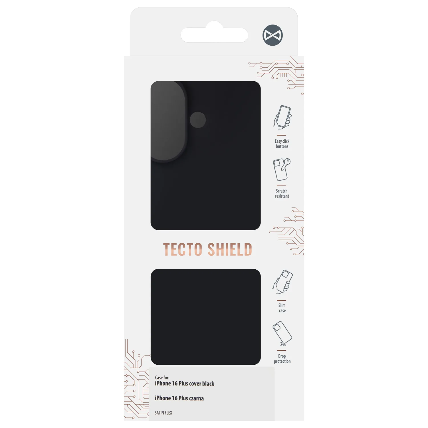 Satin Flex iPhone 16 Plus-fodral svart