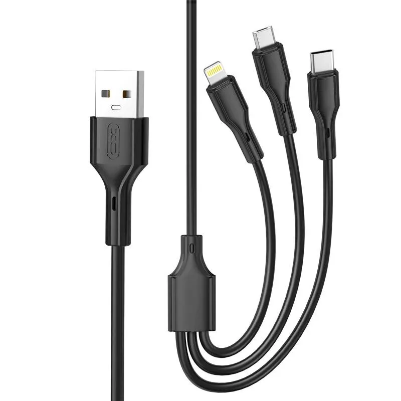 XO-kabel NB230 3w1 USB – Lightning + USB-C + microUSB 1,0 m 2,4 A svart
