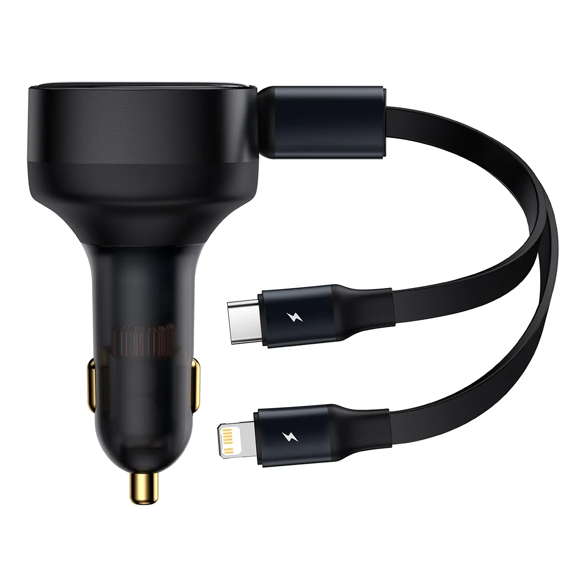 Baseus biladapter Enjoyment Retractable 2w1 30W svart med kabel 1x USB-C 1x Lightning