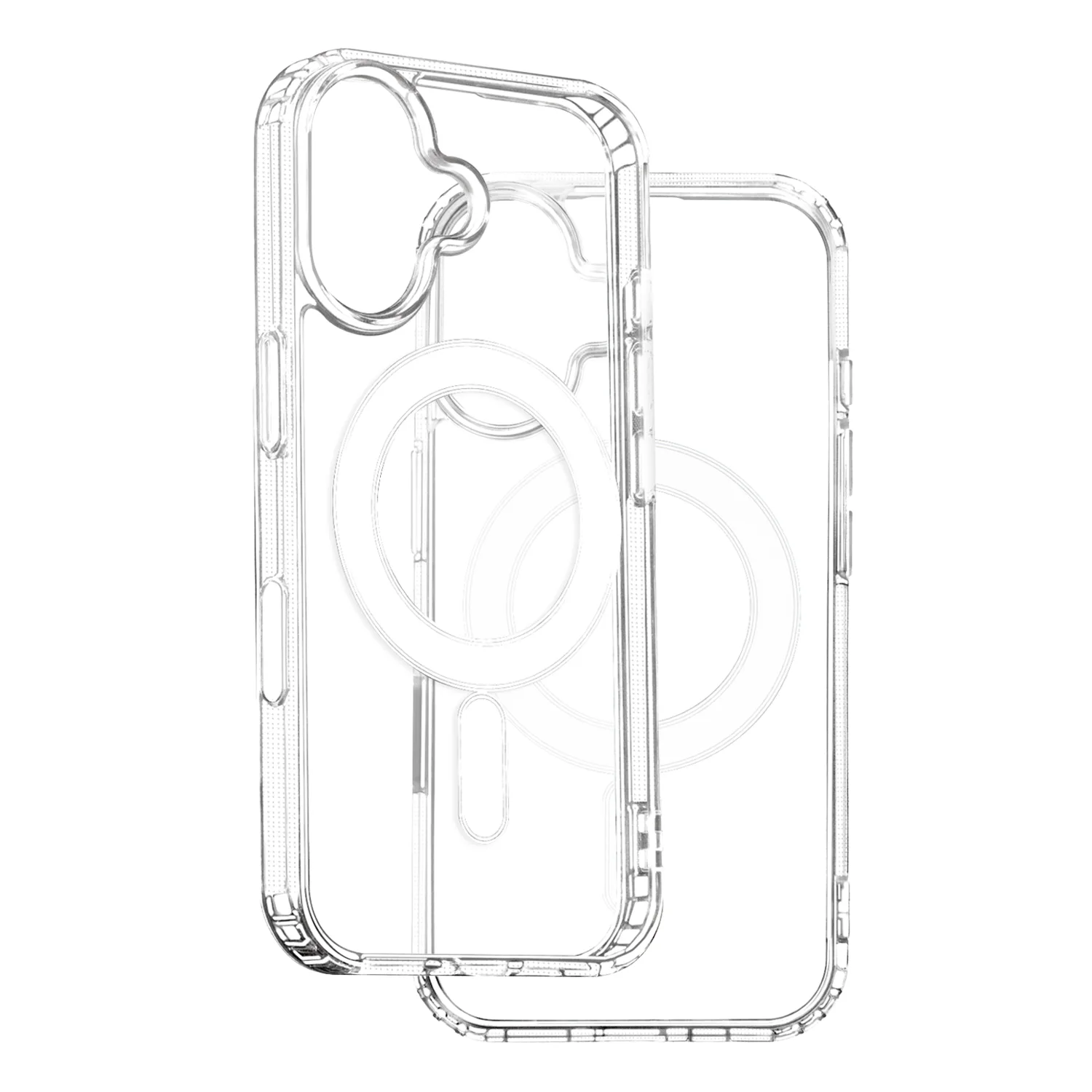 Anti Shock 1,5 mm Mag-fodral för iPhone 16 Plus 6,7″ transparent med stort hål + knapp