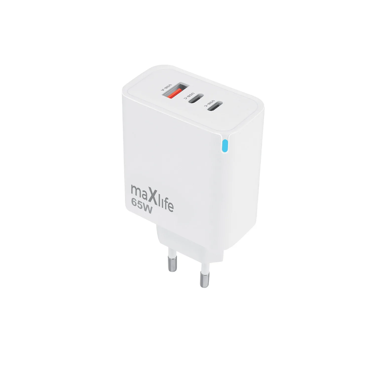 Maxlife MXTC-09-65ACC GaN PD QC charger 2x USB-C 1x USB 65W white