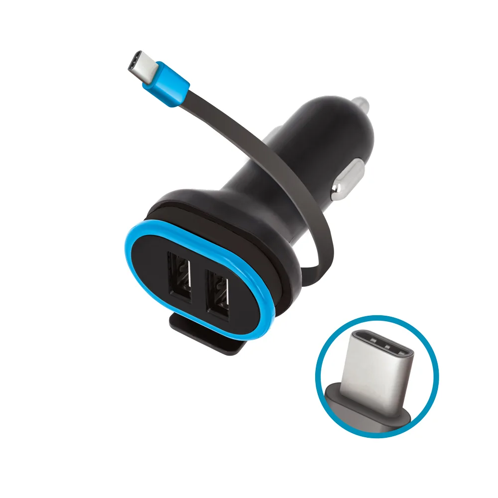 Forever CC-02 bilopladdare 2x USB 3A svart med USB-C-kabel 0,2 m
