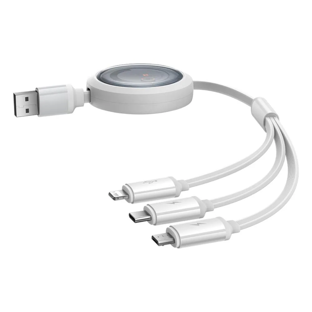 Baseus Free2Draw Utdragbar Kristallsnabbkabel USB till M+L+C 100W 1,1m Månvit