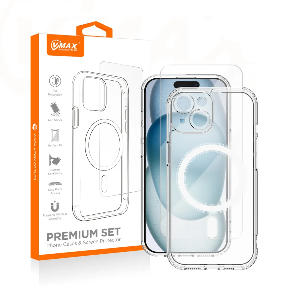 Vmax set Mag-fodral + glas 2,5D premium för iPhone 15 Plus 6,7″