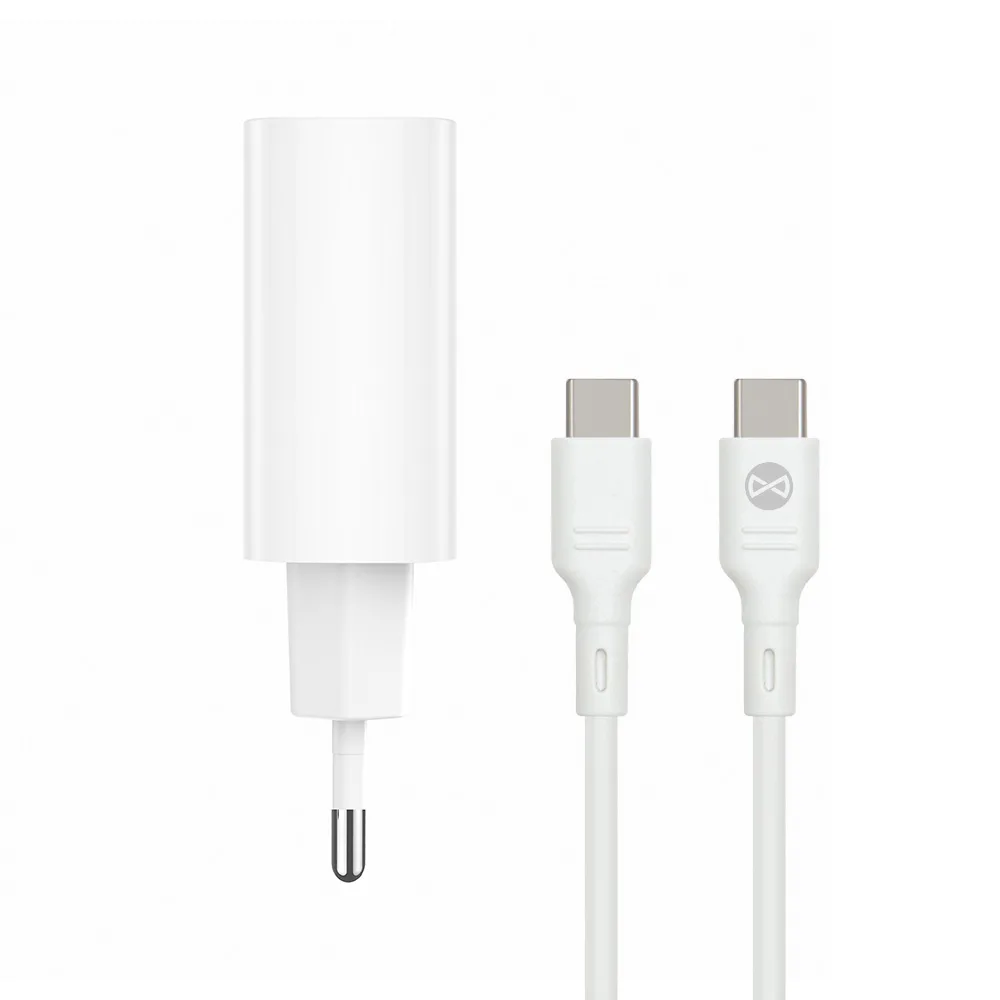 Forever TC-07-30AC PD QC charger 1x USB-C 1x USB 30W white + USB-C – USB-C cable 60W