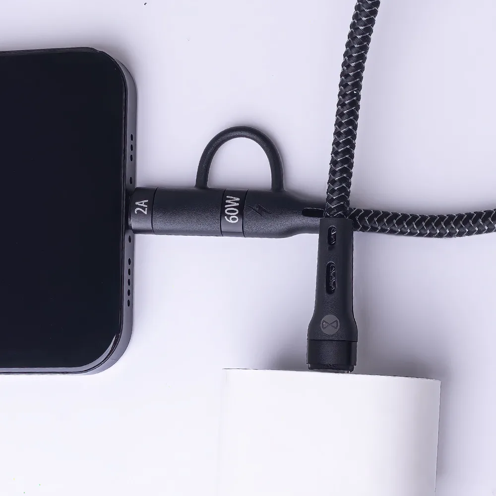 Forever 2in1-kabel USB-C – Lightning + USB-C 1,0 m 60W svart