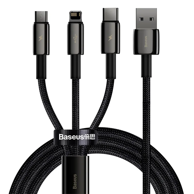 Baseus cable 3in1 Tungsten USB - micro USB + Lightning + USB-C 1,5m 3,5A black